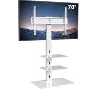BONTEC Floor TV Stand for 30-70 inch TVs, Swivel Height Adjustable, 40 kg | Max VESA 600x400 mm, universal freestanding design, 3-tier tempered glass shelves, bracket included, living rooms, white