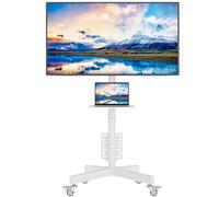 BONTEC Mobile TV Stand on Wheels, 23-60 Inch, tilt, Height Adjustable, 40kg | Max VESA 400x400 mm, tilt mount, pegboard storage, lockable metal wheels, metal shelf, cable management, homes, white
