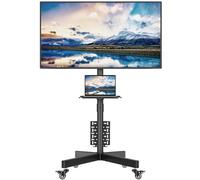BONTEC Mobile TV Stand on Wheels, 23-60 Inch, tilt, Height Adjustable, 40kg | Max VESA 400x400 mm, tilt mount, pegboard storage, lockable metal wheels, metal shelf, cable management, homes, black