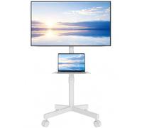 BONTEC Mobile TV Stand on Wheels, 23-60 Inch TVs, Height Adjustable, 25 kg | Max VESA 400x400 mm, rolling floor cart, laptop shelf, LED LCD plasma screens, cable management, homes, offices, white