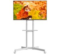 BONTEC Mobile TV Stand on Wheels, Rolling TV Cart with Locking Wheels for 32-85” LED, LCD, OLED Flat & Curved TVs, Tilt, Height Adjustable, Max VESA 600x400mm, 55kg Capacity, Laptop Shelf, Black,White