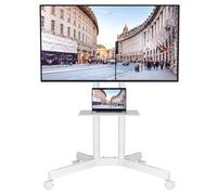 BONTEC Mobile TV Stand on Wheels, Tilt, Height Adjustable, 32-85 Inch, 55kg | Max VESA 600x400 mm, locking wheels, rolling cart, laptop shelf, LED LCD OLED flat curved screens, homes, offices, white