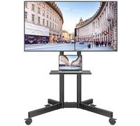 BONTEC Mobile TV Stand on Wheels, Tilt, Height Adjustable, 32-85 Inch, 55kg | Max VESA 600x400 mm, locking wheels, rolling cart, laptop shelf, LED LCD OLED flat curved screens, homes, offices, black