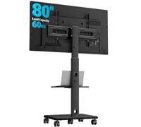 BONTEC TV Stand on Wheels, Height Adjustable Floor Mount, 32-80 Inch, 60 kg | Max VESA 600x400 mm, 5 wheel wooden base, smooth castors, wide column, dual cable management, portable use, living rooms