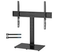 BONTEC Universal Table Top TV Stand, 32-65 Inch, Height Adjustable, 45 kg | Max VESA 600x400 mm, tempered glass base, cable management, LCD LED plasma screens, replacement pedestal, living rooms, black