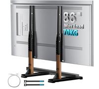 BONTEC Universal Table Top TV Stand, TV Legs | Walnut effect column, 24-86 inch, 70 kg, VESA up to 800x600 mm, 7 height levels, anti-tip strap, soundbar space, hidden feet