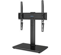 BONTEC Universal TV Stand for 24-60 Inch TVs, Height Adjustable, 45 kg | Max VESA 400x400 mm, 8 mm glass base, table top pedestal, bracket included, cable management, LCD LED OLED plasma, black