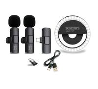 Bontempi | 2 Wireless Lavalier Microphones with Ring Light, Compatible with Smartphone, Tablet, Laptop, PC, 8.5 x 8.5 x 2.8 cm