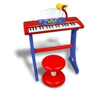 Bontempi | MiniKeyFun - Tastiera Giocattolo a 37 Tasti per Piccoli Musicisti con Microfono, Sgabello e Leggio, Blu e Rosso, 54.5x33x16cm
