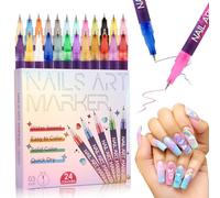 BONTOP Nail Art Pens for Nail Art, 24 Colours, Waterproof & Quick-Drying, Graffiti Tools, Dots, Drawing, Painting, Eyeliner