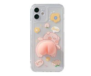 BONTOUJOUR Phone Case Compatible with iPhone 7/8, Funny Novelty Waving 3D Squeezable Peach Butt Piggy Lovely Pig Case Transparent Soft TPU Silicone Rubber Case Help Relax