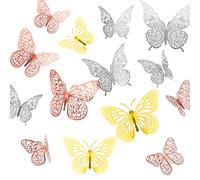 Bonu Butterfly Decorations 36 Pcs Glitter 3D Butterfly Cupcake Toppers Rose Gold Sliver Hollow Butterfly Personalised Cake Topper for Birthday Wedding Party Wall Sticker Decoration