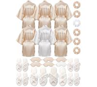 Bonuci 24 Pcs Bride Bridesmaid Robe Slipper Sets for Wedding Bridal Party Women with Robes Slippers Eye Mask Hair Scrunchies, White, Champagne, One Size