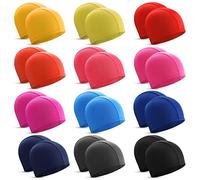 Bonuci 24 Pieces Cloth Elastic Swim Cap Bulk Comfortable Fabric Swimming Hat Elasticity Swimming Pool Cap Lightweight Bathing Caps for Women Men Kids Unisex, Not Waterproof(Multicolor)