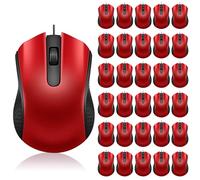 Bonuci 30 Pcs USB Wired Mouse Computer 3 Button Mice Bulk Corded USB Mouse for PC Desktop Laptop Computer Office School Home Classroom Supplies (Red)