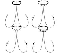 Bonuci 4 Pcs Non Piercing Bra Body Chain with Necklaces Body Chain Non Piercing Adjustable Bra Jewelry, as the pictures show, lace, stainless steel, silicone, No Gemstone