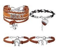 Bonuci 4 Pieces Horse Bracelet Horse Party Favors Infinity Bracelet Adjustable Jewelry, adjustable, alloy, PU leather, no gemstone