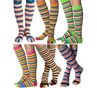 Bonuci 6 Pairs Rainbow Toe Socks Women Cotton Knee High Toe Sock Toe Separated Striped Long Sock LGBT Pride Sock, Mix Color, One size