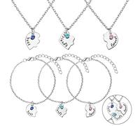 Bonuci 6 Pcs Best Friends Forever and Ever BFF Necklaces and Bracelet Printed Puzzle Broken Heart Pendant Necklaces Set Alloy Friendship Necklace Best Friend Jewelry for Connected Necklace(Silver)