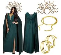 Bonuci Halloween Women Medusa Snake Costume Medusa Outfit Greek Queen Costume Necklace Headband for Cosplay, Bronze, XXXL