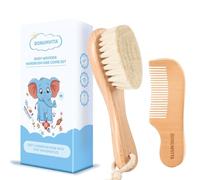 BONUMVITA Baby Hair Brush and Comb Set, Wooden Baby Hair Brush with Soft Goat Bristles and Wooden Comb for Newborn Essentials, Good for Cradle Cap