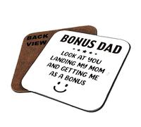Bonus Dad Funny Gift, “Look At You Landing My Mom” and getting me as a bonus Message, Birthday Gift for Stepdad, Coffee Table, Tableware, Coffee, Tea, Drink Coaster (Square Coaster MDF)