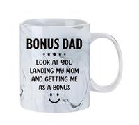 Bonus Dad Mug Funny Gift - Step Dad Gift Mug - “Look At You Landing My Mom” Message - Father’s Day, Birthday Gift for Stepdad, 11oz Marble Elegance Ceramic Coffee Mug. (Grey)