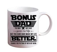 Bonus Dad Novelty Mug Gift for Birthday Christmas Dad Daughter Boyfriend Husband Father's Day Stepdad Stepfather Stepfamily