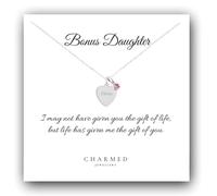 Bonus Daughter Engraved Heart Necklace with Birthstone 925 Sterling Silver, Personalised Gift for Girl's, Gift for Women, Bonus Daughter Gift, Step Daughter, Foster Daughter