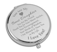 Bonus Daughter Gifts Unbiological Daughter Travel Compact Pocket Makeup Mirror Valentines Wedding Gifts for Step Daughter Daughter in Law To My Bonus Daughter Present from Mother Portable Hand Mirror