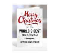 Bonus Grandad card from Bonus Grandchild, Merry Christmas to the World's Best, gifts for men, women, greetings card, female, male, him, her, presents, A5-260a_40