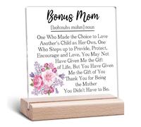 Bonus Mum Gift Ideas from Daughter Son Desk Sign Decor Christmas Birthday Gifts for Bonus Mom Step Mother Acrylic Decors Sign Sentimental Birthday Decor for Stepmom Mothers Day Gift for Stepmom
