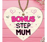 Bonus Mum Heart Plaque | Fun & Thoughtful Wooden Gift Sign for Bonus Mum, Step Mum, Like a Mum | Unique Handmade Decoration Gift for Birthdays, Mother’s Day, etc.