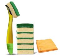 Bonus Pack - 1 Fillable Washing Up Brush With and 6 Replaceable Sponge Head Refills With Zopper Microfiber Cloth