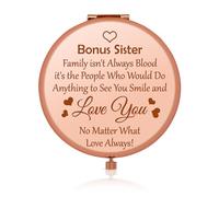 Bonus Sister for Women Girls Compact Pocket Makeup Mirror for Stepsister Unbiological Sister Gifts from Sister Sister In Law Wedding Gift Travel Makeup Mirror Christmas Birthday Gifts for Bonus Sister