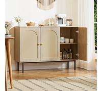 BonVache Rattan Sideboard Cabinet, Kitchen Cupboard Storage with 3 Doors, Rattan Buffet, Sideboard for Living Room, Dining Room, Kitchen, Hallway, 110x39x80cm