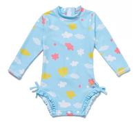 BONVERANO Baby Toddler Girls One Piece Swimsuit UPF 50+ Sun Protection Long Sleeve Zipper (Cloud, 9-12 Months)