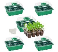 Bonviee 5-Pack Seed Starter Trays, Seed Starter Kit with Adjustable Humidity Dome and Base Indoor Greenhouse Mini Propagator for Seeds Growing Starting (12 Cells Per Tray, Green)