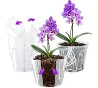 Bonviee 6 Packs Side-Open Orchid Pots for Easy Repotting 13cm, Clear Plastic Breathable Slotted Flower Plant Nursery Planters with Drainage Holes for Optimal Root Health Indoor