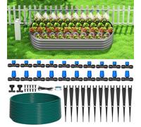 Bonviee 65FT Drip Irrigation System with Quick Connector- New Automatic Drip Irrigation Kits Garden Watering System for Raised Bed Garden Greenhouse with 1/4'' Tubing, Drip Emitters, Connectors