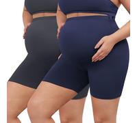 BONVIGOR Buttercloud Maternity Shorts Over The Belly- 5" Plus Size Pregnancy Biker Shorts Women Workout Yoga, Dark Grey/Navy Blue, 4XL Plus