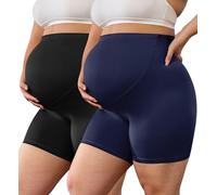 BONVIGOR Buttercloud Maternity Shorts Over The Belly - 5" Plus Size Pregnancy Biker Shorts Women Workout Yoga (L-5XL), Dark Grey/Navy Blue, 4XL Plus