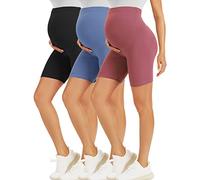 BONVIGOR Maternity Shorts Over The Belly - 5" Biker Workout Yoga Active Athletic Pregnancy Short Pants Lounge Pajama, 3 Pack - Black/Ins Blue/Dark Pink, XL