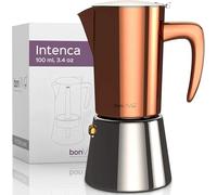 bonVIVO Moka Pot 2 Cup 100ml Stainless Steel Espresso Maker Copper | Italian stovetop espresso maker with stainless steel body, 100ml capacity, rich coffee flavour for gas and electric hobs