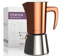 bonVIVO Moka Pot - 2 Cup Intenca Stainless Steel Espresso Maker w/Copper Finish - Stove Top Italian Coffee Maker - 100ml Cup Coffee Pot - Gifts for Men and Women