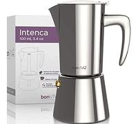bonVIVO Moka Pot - 2 Cup Intenca Stainless Steel Espresso Maker w/Silver Finish - Stove Top Italian Coffee Maker - 100ml Cup Coffee Pot - Gifts for Men and Women