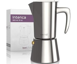 bonVIVO Moka Pot 6 Cup 300ml Stainless Steel Espresso Maker Silver