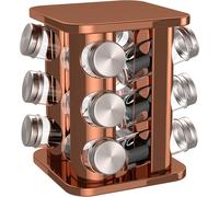 bonVIVO Rotating Spice Rack 12 Glass Jars with Lids & Labels - Stainless Stee