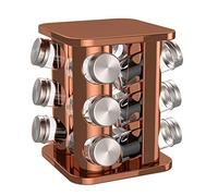 bonVIVO Rotating Spice Rack - 12 Glass Jars with Lids & Labels - Stainless Steel Copper Spice Organiser for Kitchen, Countertop or Cupboard Storage Stylish Herb Spice Rack Gift for Cooking Lovers