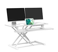 bonVIVO Standing Desk Converter - Height Adjustable Sit Stand Desk Riser with Large Keyboard Tray - Dual Monitor Computer Desk Converter - Ergonomic Portable Office Desk for Home & Work (White)